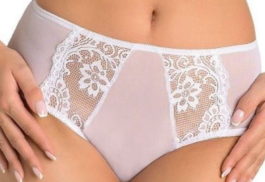 Plus size Estel white mesh shorts with floral lace