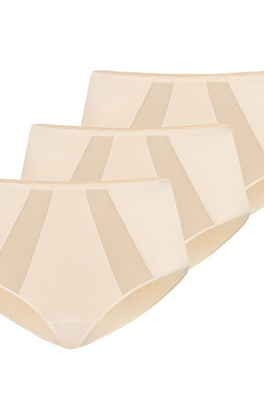 Chicnex gift-ready packaging for high-waisted beige mesh panties tri-pack