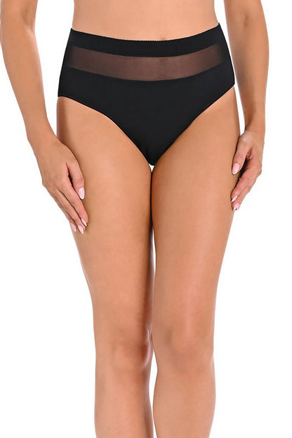 high-waisted black cotton panties tri-pack with delicate mesh