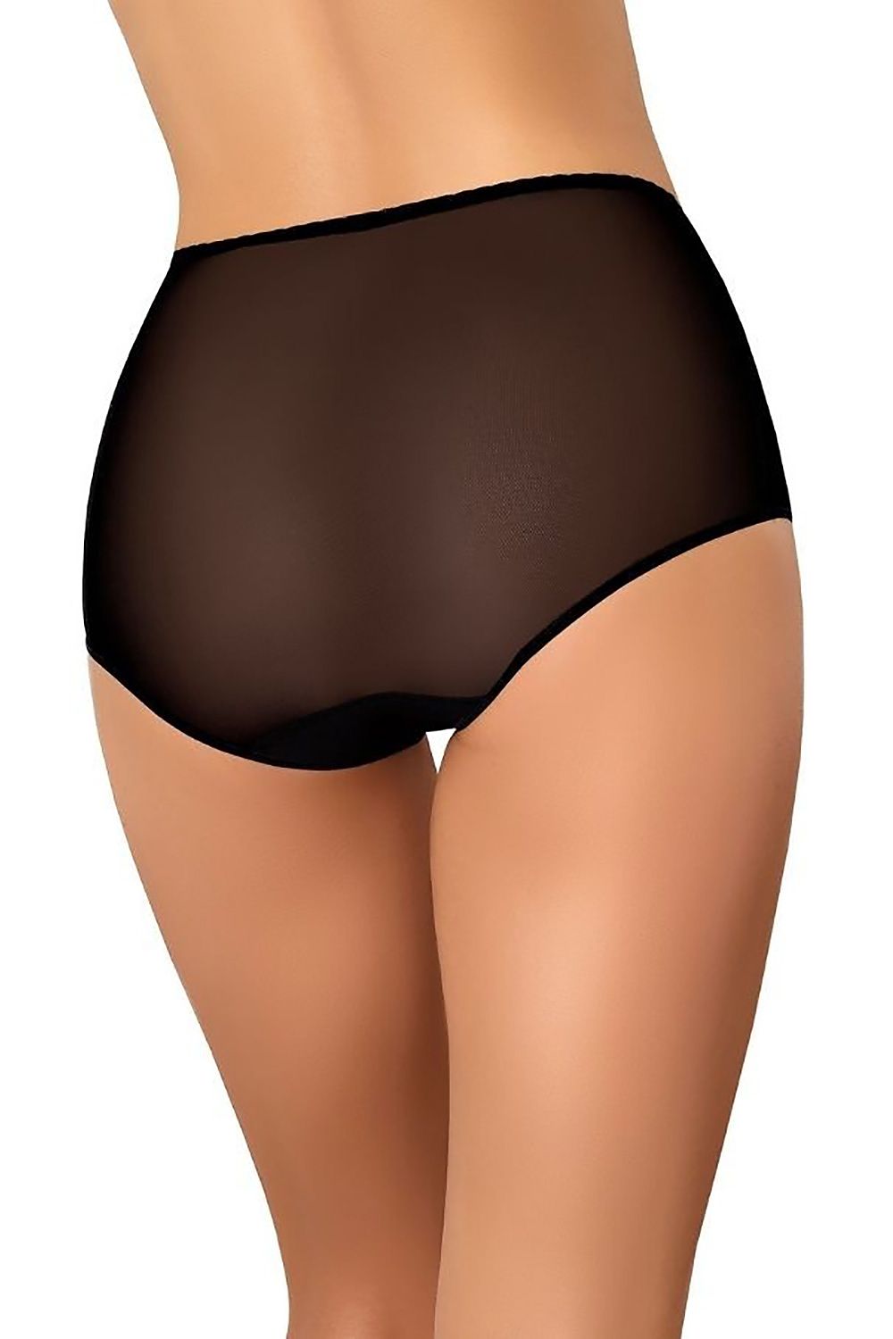Comfortable plus size black mesh panties – side detail showing mesh transparency.