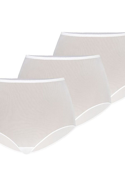 Plus size high-waisted white mesh panties 3-pack L–6XL – front view.