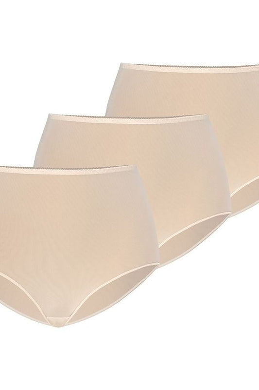 Plus size high-waisted beige mesh panties 3-pack L–6XL – front view.
