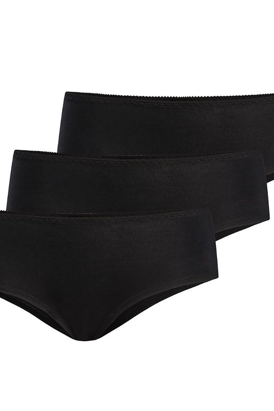 Black bamboo Brazilian panties – side view highlighting comfortable waistband and breathable fabric.