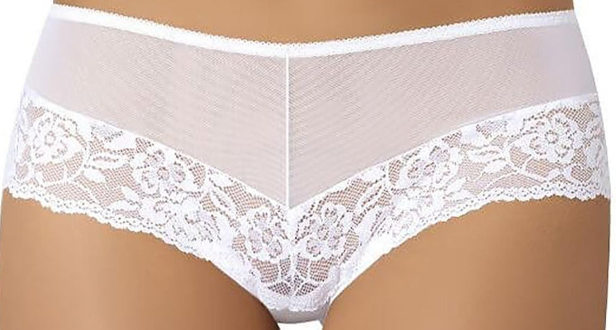 Plus size white lace mesh shorts with soft cotton lining