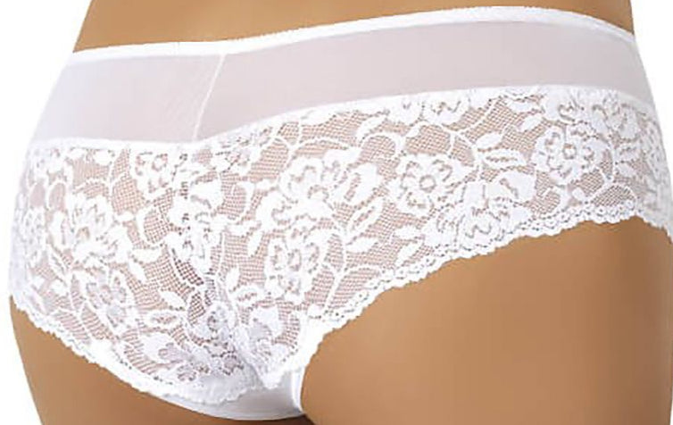 Flattering white mesh shorts with vertical silhouette cuts