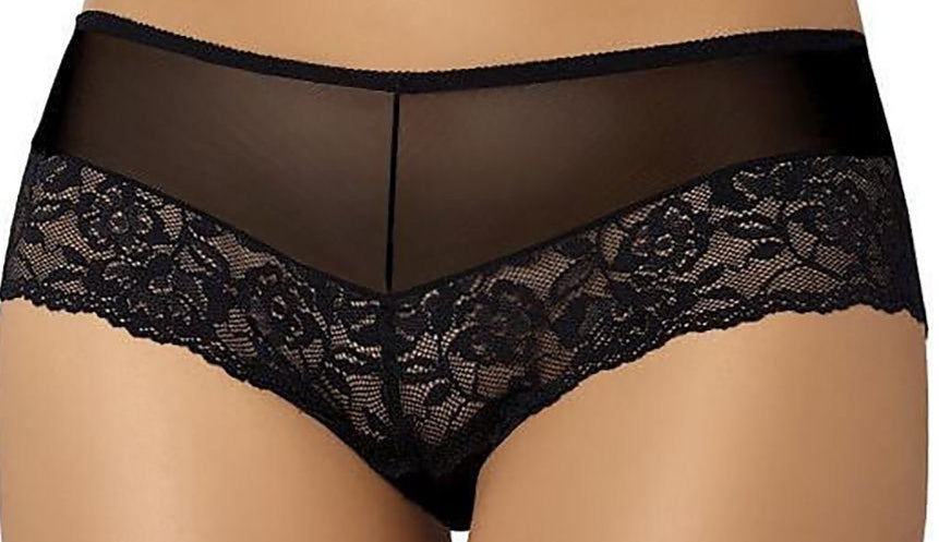 Plus size black transparent mesh shorts with rose lace