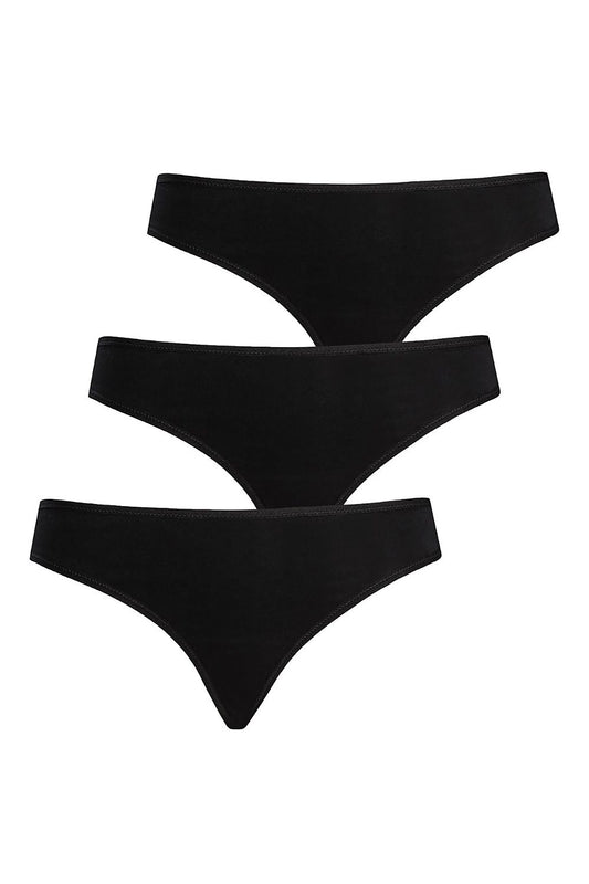 Set of 3 plus size black bamboo fiber thongs L–6XL – front view.