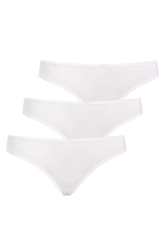 Set of 3 plus size white bamboo fiber thongs L–6XL – front view.
