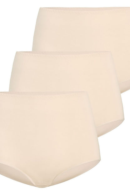 Set of 3 plus size beige high-waisted bamboo fiber panties L–6XL – front view.