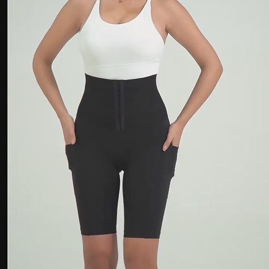 product video high waist belly shaping fitness shorts for women